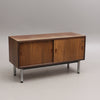 Document Cabinet in Walnut on chromed steel legs and with lock. Mid-20th century. 